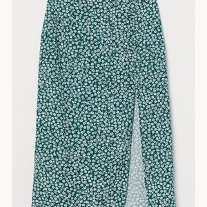 Green Floral High Split Skirt
